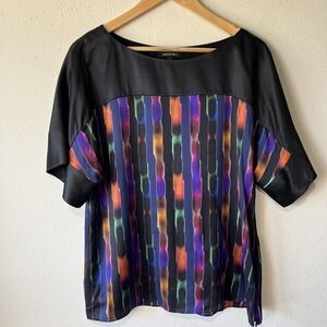 Lafayette 148  100%Silk Retro Artsy Colorful   Old-money Preppy Boxy Top L